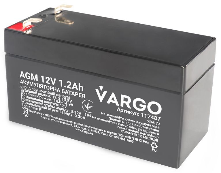 Акумулятор VARGO 12V1.2AH (V-117487) 117487 фото