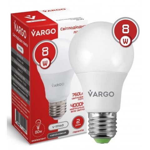 LED лампа VARGO A60 10W E27 6500К 950lm (V-111734) 111734 фото