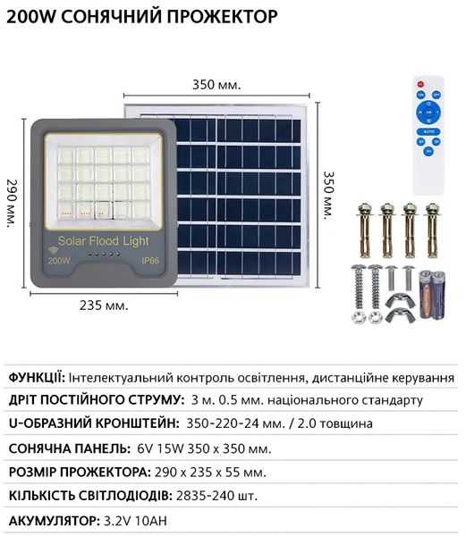 LED Прожектор VARGO на солнечной батарее 100W с датчиком движения 119025 фото